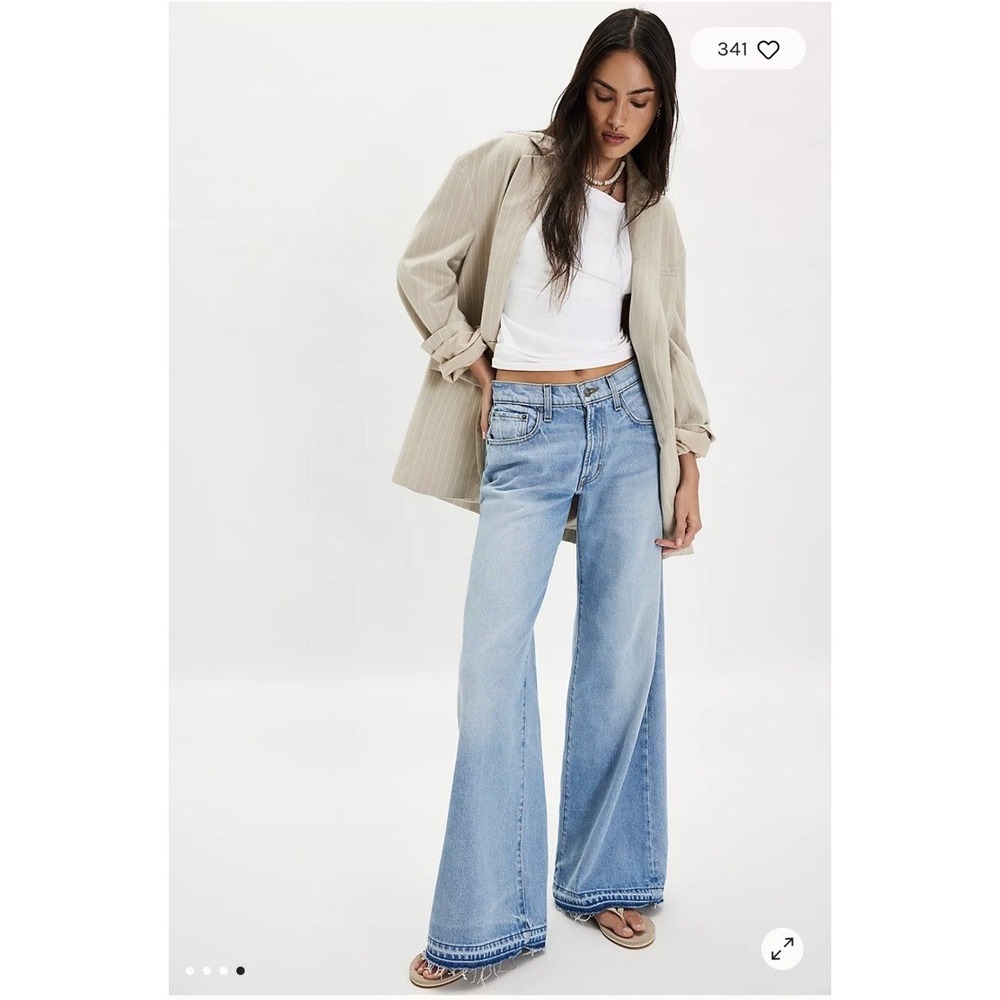 Edwin Marli Suncrest Wide Leg Jeans High Rise Faded Whiskering Raw Hem Baggy 27
